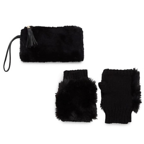 Surell 2-Piece Faux Fur Fingerless Mittens & Phone Wristlet Set #37 - Picture 1 of 5